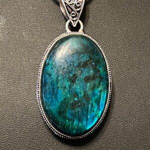 925 Marked Labradorite Stone Pendant w/22" 925 marked chain (129)